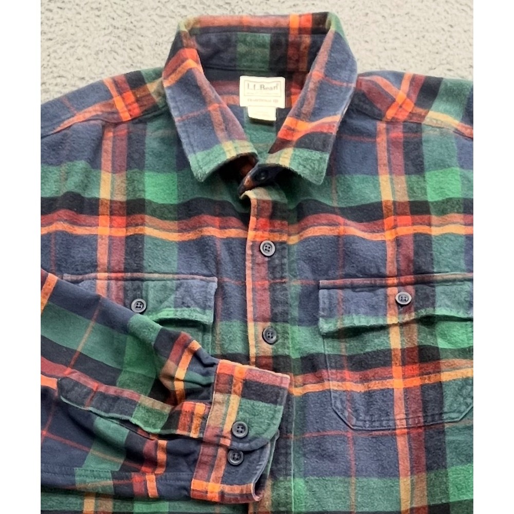 LL Bean Mens Flannel Shirt Plaid Traditional Fit XL Regular Blue Green Red